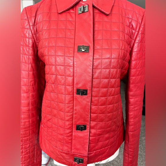 Siena Studio Red Leather Quilted Jacket with unique Silver Closures size Medium - Picture 2 of 14